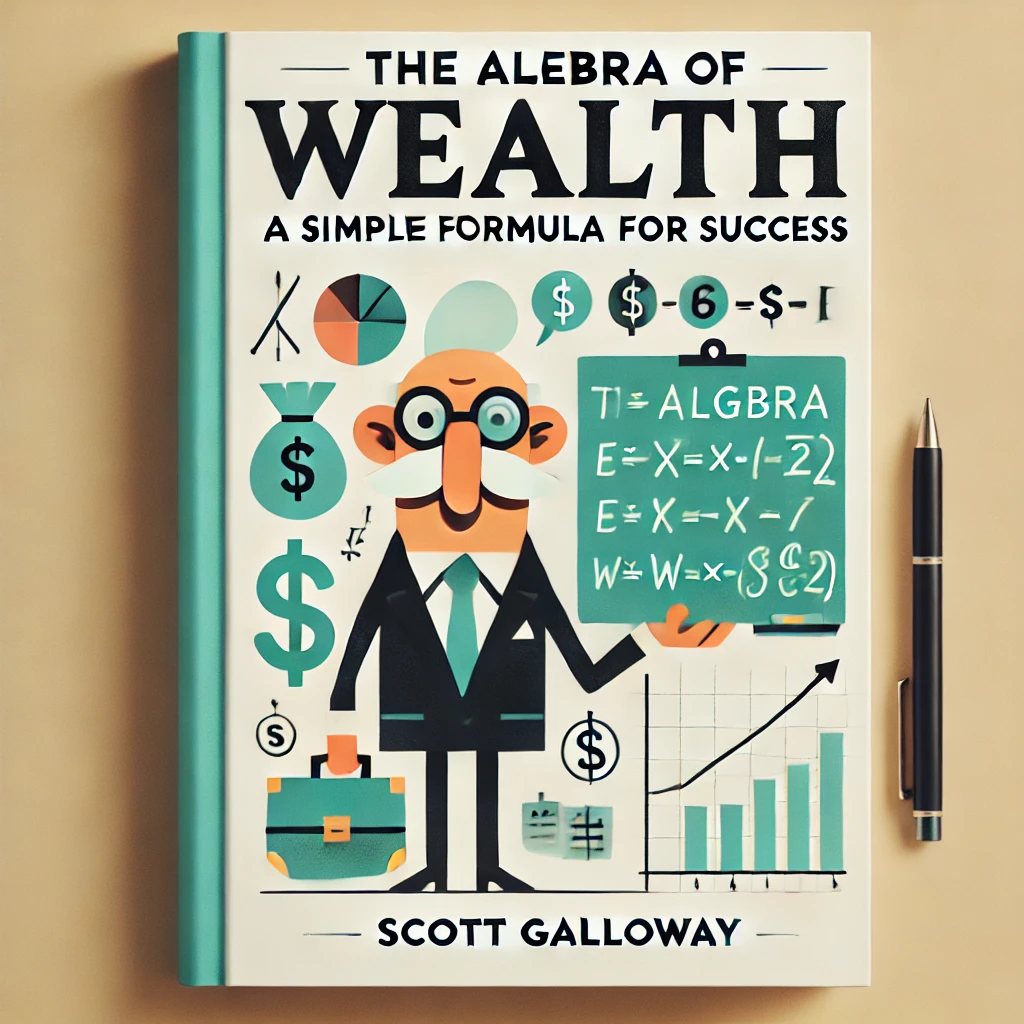 A cartoonish and simple book cover for 'The Algebra of Wealth_ A Simple Formula for Success' by Scott Galloway.