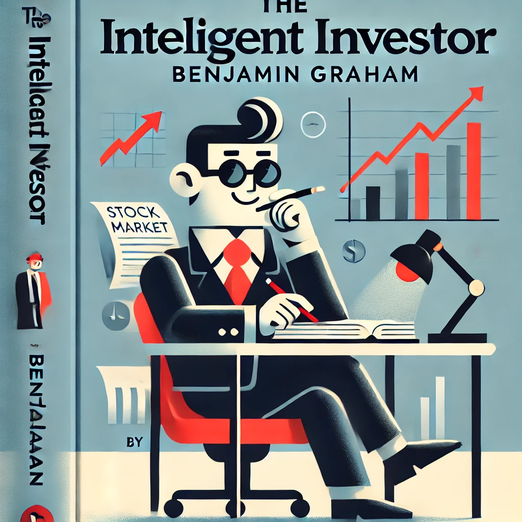 A cartoonish and simple book cover for 'The Intelligent Investor' by Benjamin Graham. This version features a stylized, exaggerated character