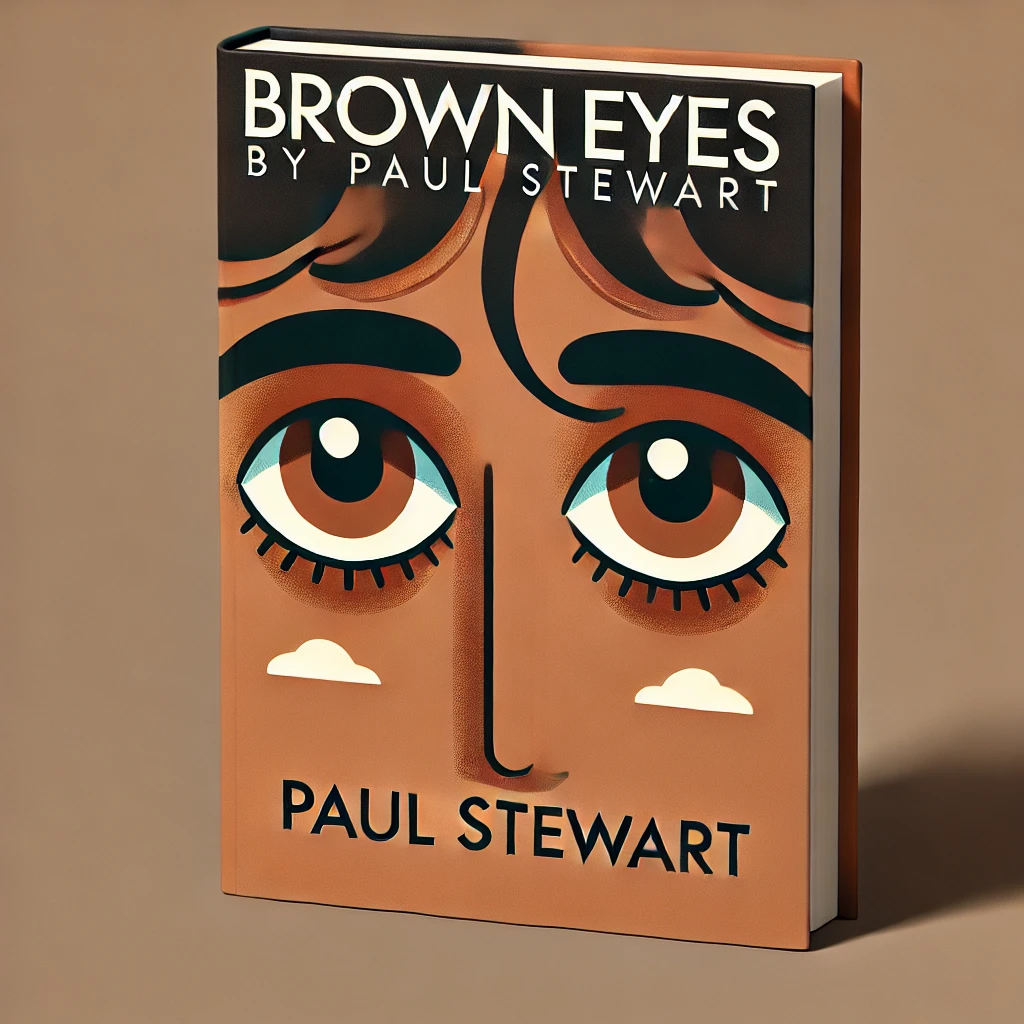  A cartoonish and simple book cover for 'Brown Eyes' by Paul Stewart, featuring the title prominently.